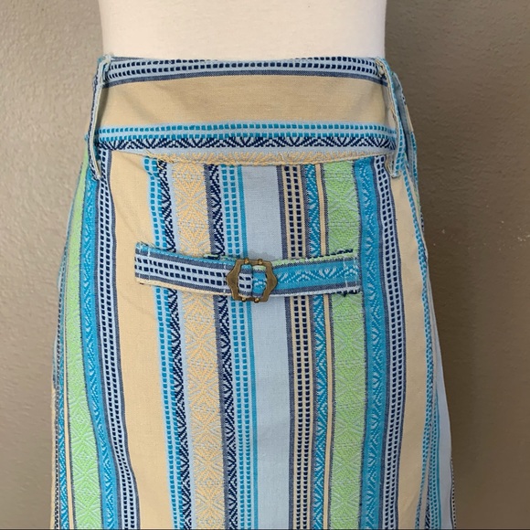 Jacquard blue green and yellow striped midi skirt - Picture 8 of 9